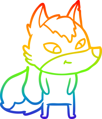 Gökkuşağı gradyan çizgisi. Bir insan tarafından çizilmiş dost bir kurt çizgi filmi.