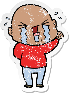 Bir insan tarafından çizilmiş ağlayan kel bir adamın sıkıntılı çıkartması.