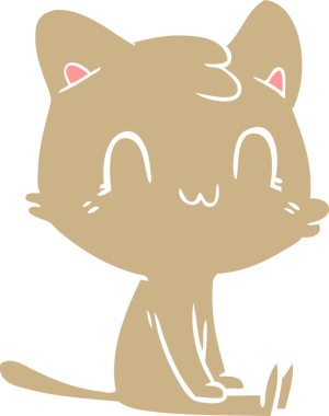 Bir insan tarafından çizilmiş düz renkli çizgi film mutlu kedi.