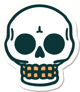 Bir insan tarafından çizilmiş bir kafatasının geleneksel stiliyle dövme çıkartması.