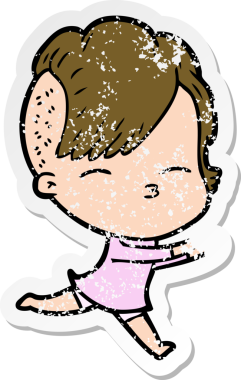 Bir insan tarafından çizilen, gözlerini kısarak bakan bir çizgi film karakterinin sıkıntılı çıkartması.