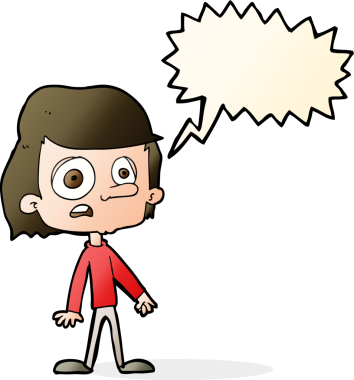 Bir insan tarafından çizilmiş, konuşma balonu olan endişeli bir çocuk.