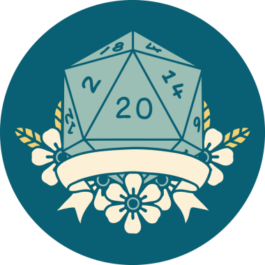 Retro Dövme Biçimi Doğal 20 kritik vuruş D20 zar bir insan tarafından çizildi