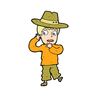 Bir insan tarafından çizilmiş şapkalı, korkmuş bir çocuk.