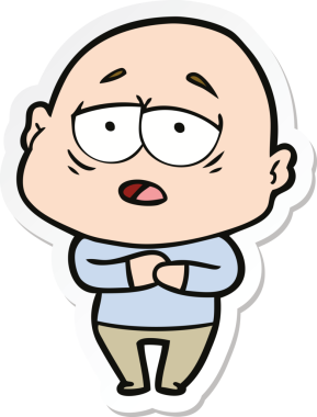 Bir insan tarafından çizilmiş, yorgun, kel bir adamın çıkartması.