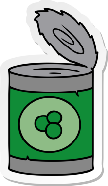 Bir insan tarafından çizilmiş şeftali konservesinin el çizimi karikatürü.