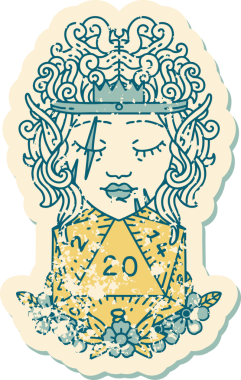 Retro Dövme Tarzı Bir insan tarafından çizilmiş doğal 20 zarlı barbar karakter