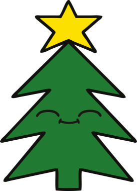 Bir insan tarafından çizilmiş güzel bir Noel ağacı karikatürü.