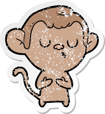 Bir insan tarafından çizilmiş karikatür maymununun sıkıntılı çıkartması