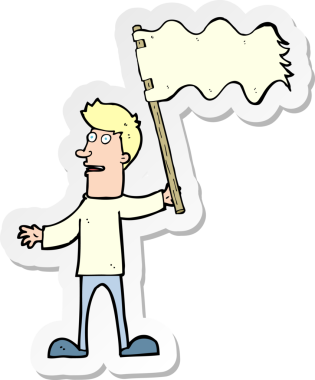 Bir insan tarafından çizilmiş beyaz bayrak sallayan bir karikatürcünün çıkartması.