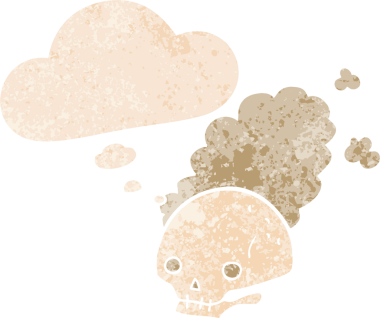 çizgi film tozlu eski kafatası grunge içinde düşünce baloncuğu sıkıntılı retro dokuma bir insan tarafından çizilmiş