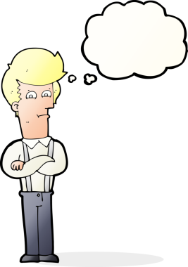 Bir insan tarafından çizilmiş düşünce baloncuğuyla rahatsız edilmiş bir adam.