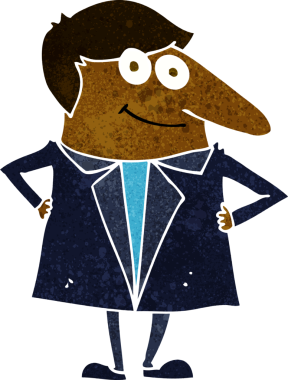 Bir insan tarafından çizilmiş takım elbiseli mutlu bir adam.