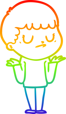 Gökkuşağı gradyan çizgi çizimi bir insan tarafından çizilmiş huysuz bir çocuk