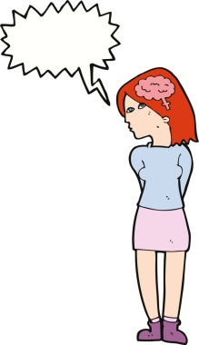 Bir insan tarafından çizilmiş konuşma balonu olan zeki bir kadın.