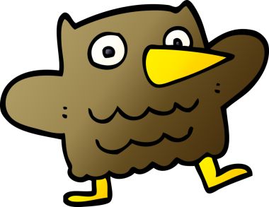 Bir insan tarafından çizilmiş komik karikatür baykuşu.