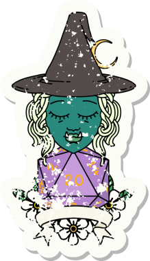 Retro Dövme Biçimi Bir insan tarafından çizilmiş doğal 20 zarlı yarı ork cadı karakteri