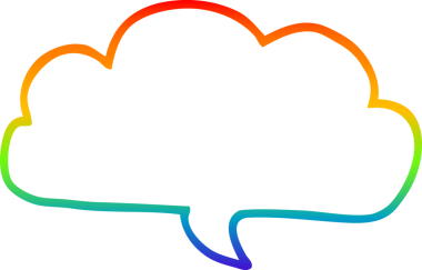 Gökkuşağı gradyan çizgi çizimi bir insan tarafından çizilmiş bir karikatür bulutu konuşma baloncuğu