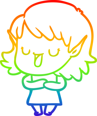 Gökkuşağı gradyan çizgi çizimi bir insan tarafından çizilmiş bir elf kızı