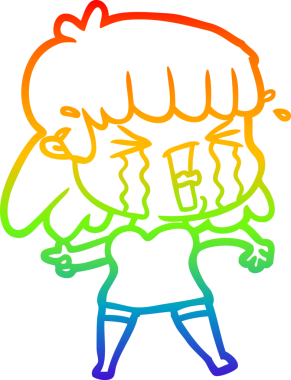 Gökkuşağı gradyan çizgi çizimi Bir insan tarafından çizilmiş gözyaşları içinde bir çizgi kadın