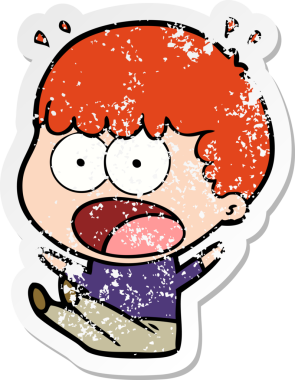 Bir insan tarafından çizilen şok olmuş bir adamın karikatür çıkartması.