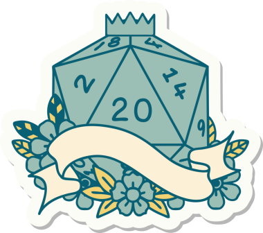 Bir insan tarafından çizilmiş 20 D20 zarının çıkartması.