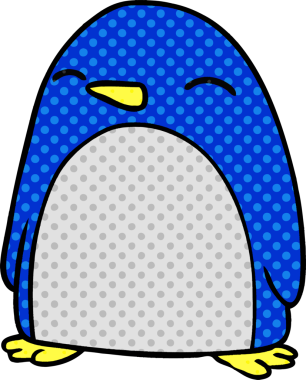 Bir insan tarafından çizilmiş sevimli bir penguenin el çizimi karikatürü.