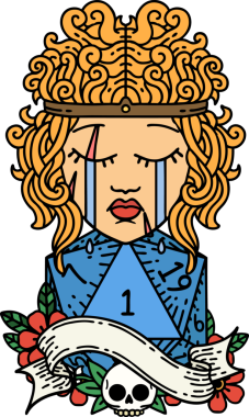 Retro Dövme Tarzı Ağlayan İnsan Barbar Bir D20 rulo ile bir insan tarafından çizilmiş