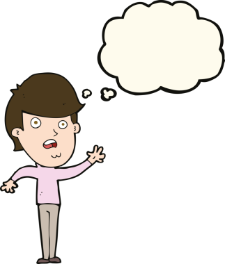 Bir insan tarafından çizilmiş düşünce baloncuğu olan mutsuz bir çocuk.