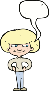 Bir insan tarafından çizilmiş konuşma balonlu elleri olan çizgi film çocuğu.