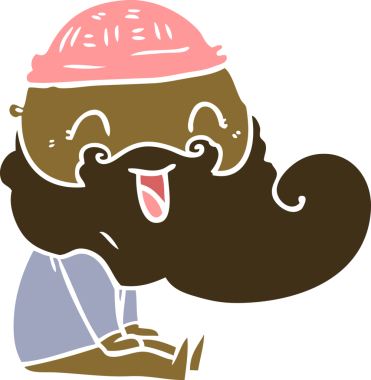 Mutlu sakallı adam oturmuş bir insan tarafından çizilmiş kahkahalara gülüyordu.