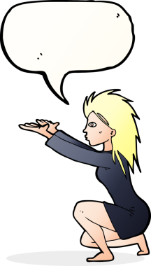 Bir insan tarafından çizilmiş konuşma balonuyla büyü yapan çizgi film kadını.