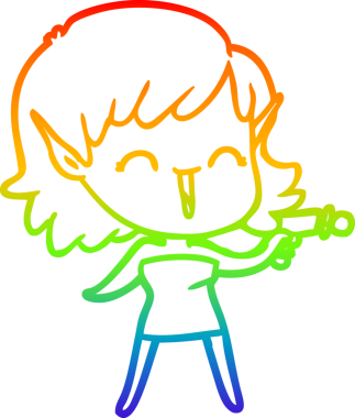 Gökkuşağı gradyan çizgi çizimi bir insan tarafından çizilmiş bir elf kızı