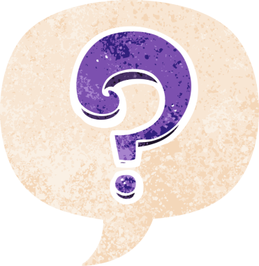 bir insan tarafından çizilmiş grunge sıkıntılı retro biçimli konuşma baloncuğu ile çizgi film soru işareti