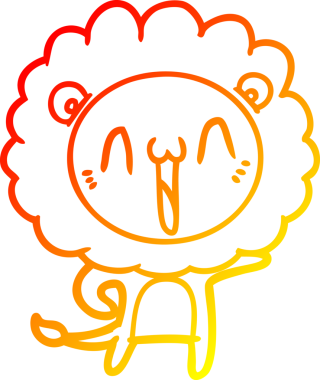 Bir insan tarafından çizilmiş mutlu çizgi film aslanının sıcak çizgi çizimi