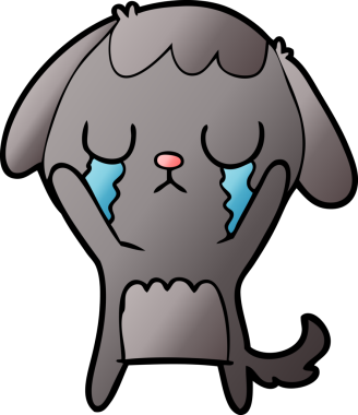 Bir insan tarafından çizilmiş şirin bir çizgi film köpeği ağlıyor.