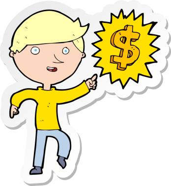 Bir insan tarafından çizilmiş para fikri olan bir karikatürcünün çıkartması.