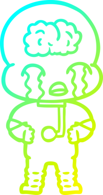 Bir çizgi filmin soğuk gradyan çizimi. Bir insan tarafından çizilmiş ağlayan büyük beyin uzaylısı.