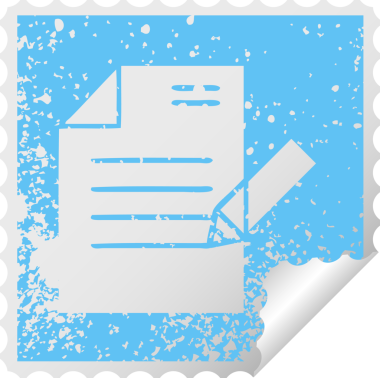 Bir insan tarafından çizilmiş bir belgeyi yazmanın sıkıntılı kare soyma etiketi sembolü