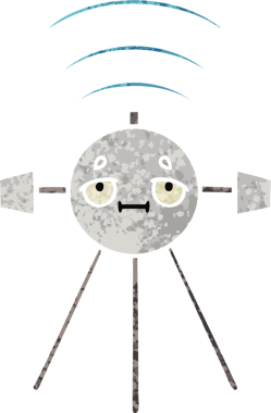 Bir insan tarafından çizilmiş bir uydunun retro çizim tarzı karikatürü