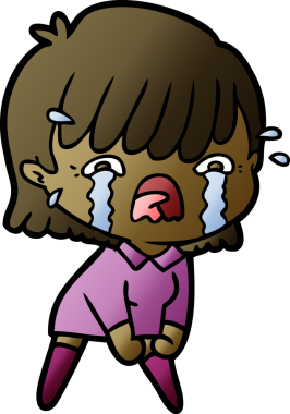 Bir insan tarafından çizilmiş ağlayan çizgi film kızı.