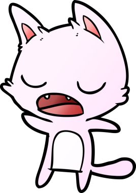 Bir insan tarafından çizilmiş konuşan kedi çizgi filmi.