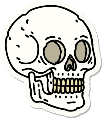 Bir insan tarafından çizilmiş bir kafatasının geleneksel stiliyle dövme çıkartması.