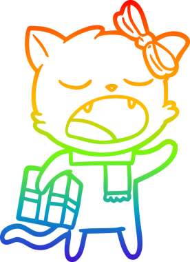 Gökkuşağı gradyan çizgi çizimi bir insan tarafından çizilmiş bir çizgi film kedisi