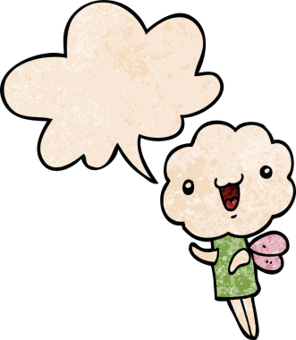 Bir insan tarafından çizilmiş eski dokuda konuşma baloncuğu olan sevimli çizgi film başlıklı yaratık.