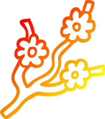 Bir insan tarafından çizilmiş çiçekli karikatür dallarının sıcak gradyan çizimi