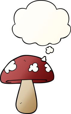 Düşünce baloncuğu olan karikatür mantarı bir insan tarafından çizilmiş.