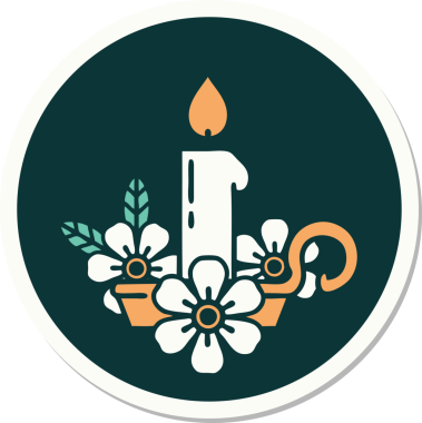 Bir insan tarafından çizilmiş geleneksel bir mum tutacağı stili dövme çıkartması.