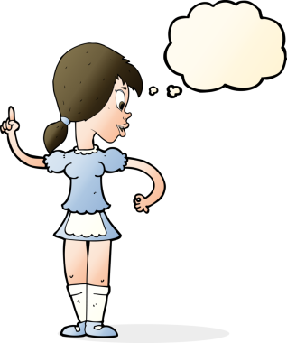 Bir insan tarafından çizilmiş düşünce balonuyla sipariş veren çizgi film garsonu.