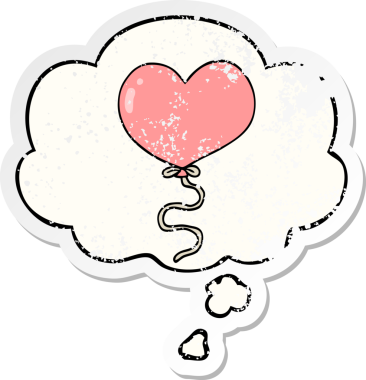 Düşünce balonlu çizgi film aşk balonu insan tarafından çizilmiş yıpranmış bir çıkartma gibi.